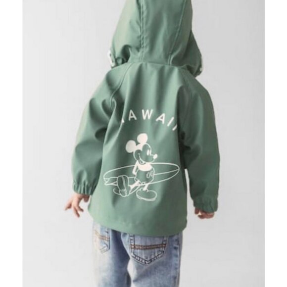 Zara Infant Water Resistant Rubberized Jacket 12 -18M Green Disney Mickey Mouse - Picture 1 of 11